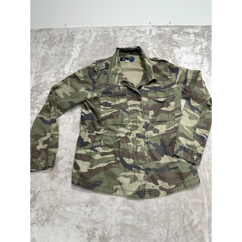 Blue Rain Camo‎ Utility Jacket Women's Small Military Cargo Full Zip Drawstring